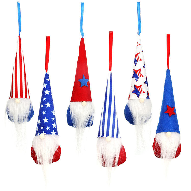 New American Independence Day Rudolph faceless pointed hat doll small pendant National Day decorations children's gift - Vintage tees for Women