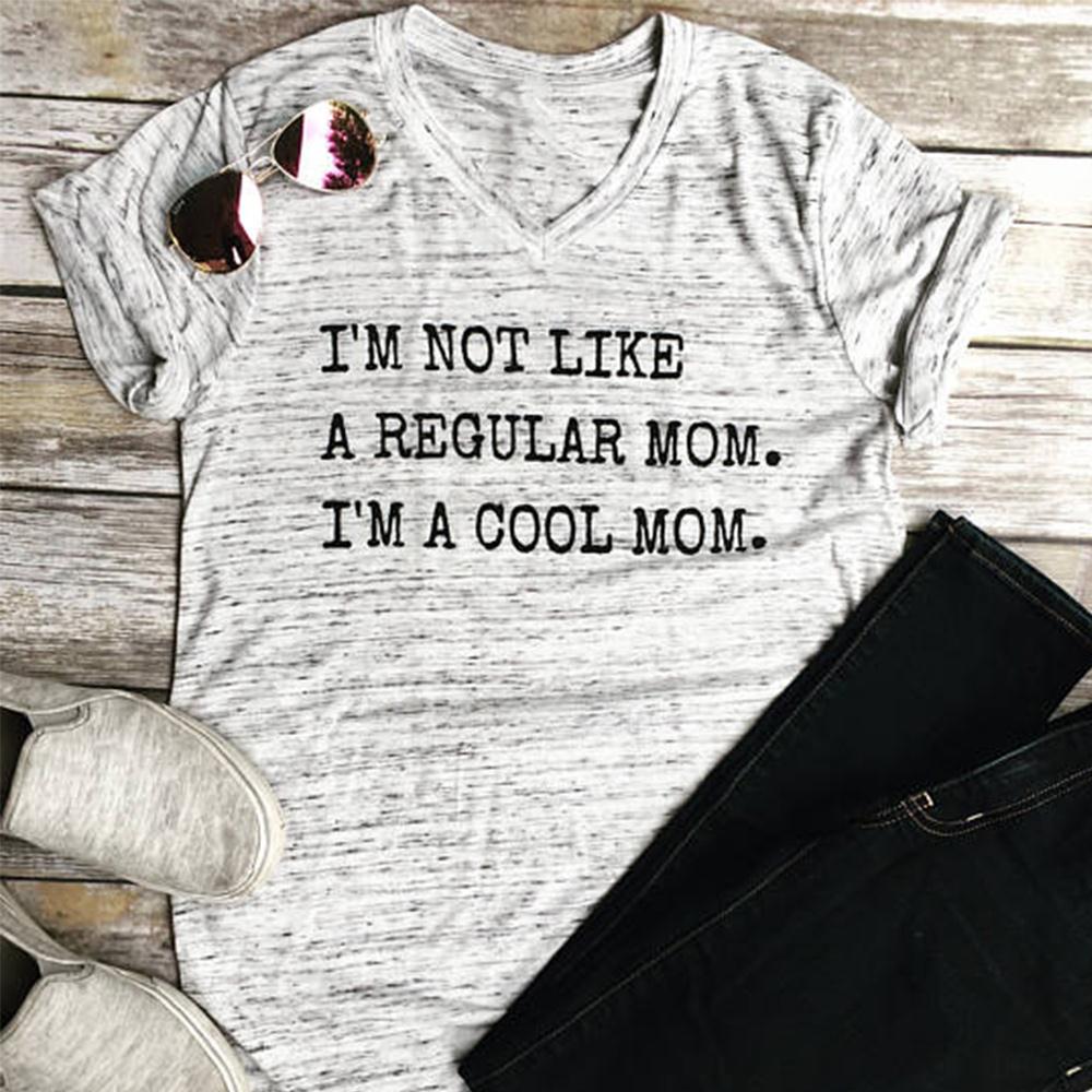 Women's I'm A Cool Mom T Shirt Short Sleeve Summer Casual V neck Top - Vintage tees for Women