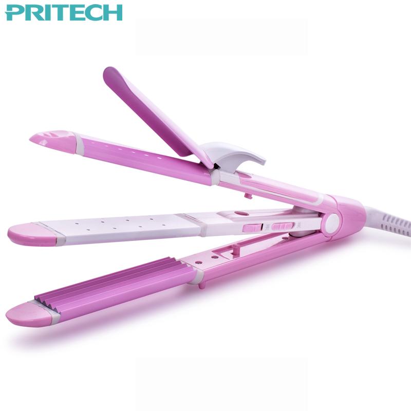 Pritech New Electric 3 In 1 Hair Straightener | Curling Irons For Wet & Dry Hair | Curler Styling