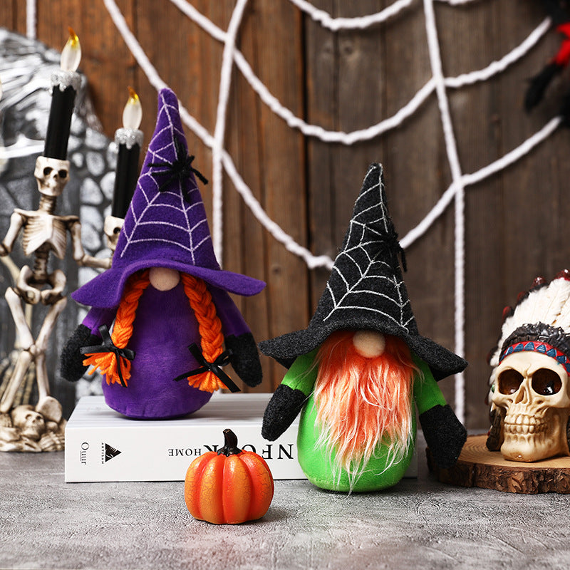 New Halloween decorations spider web hat Rudolph dwarf doll ghost festival faceless doll decoration - Vintage tees for Women