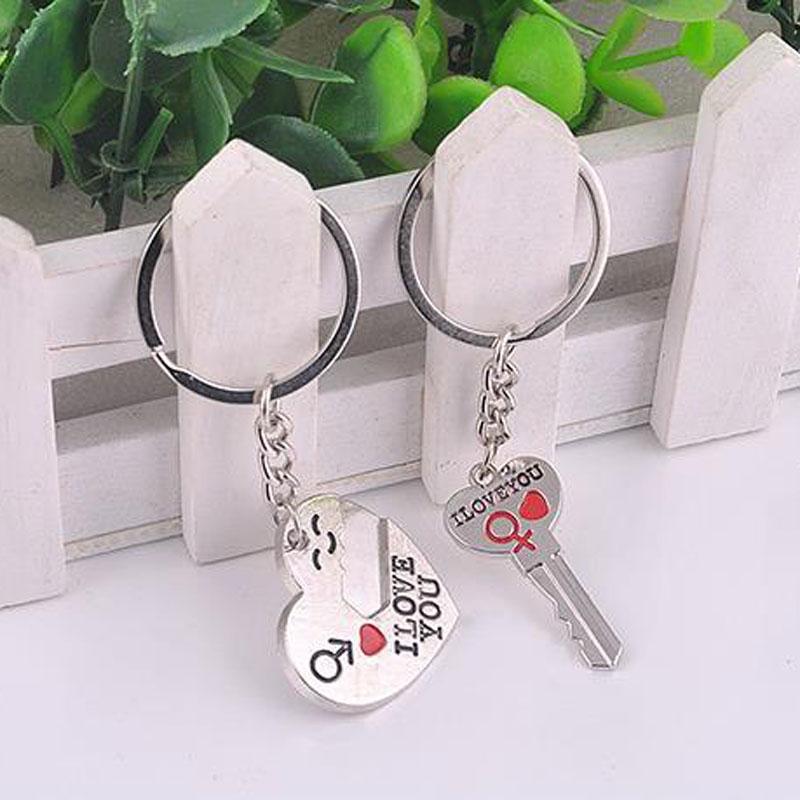 1 Pair Couple I LOVE YOU Heart Key Chains - Vintage tees for Women