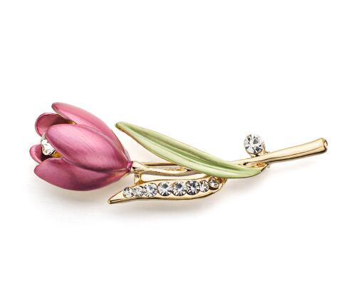 Tulip Flower Brooch Pin Crystal Costume Jewelry - Vintage tees for Women