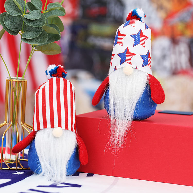 New American National Day Pentagram Rudolph Dwarf Plush Doll Ornament Faceless Old Man Stripes