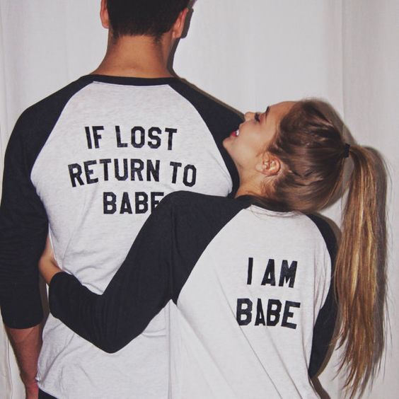 Long Sleeve Top If Lost Return To Babe/ I Am Babe Couple Clothes Lovers Casual T Shirt - Vintage tees for Women