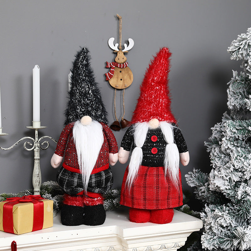 New Christmas decorations retractable faceless doll red and gray pointed hat standing doll - Vintage tees for Women