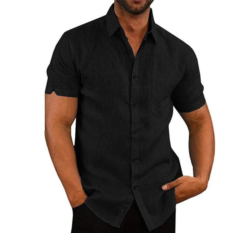 Short Sleeve Shirt Men Lapel Neck Button Pockets Solid Male Blouse Tops Men Brand Clothes