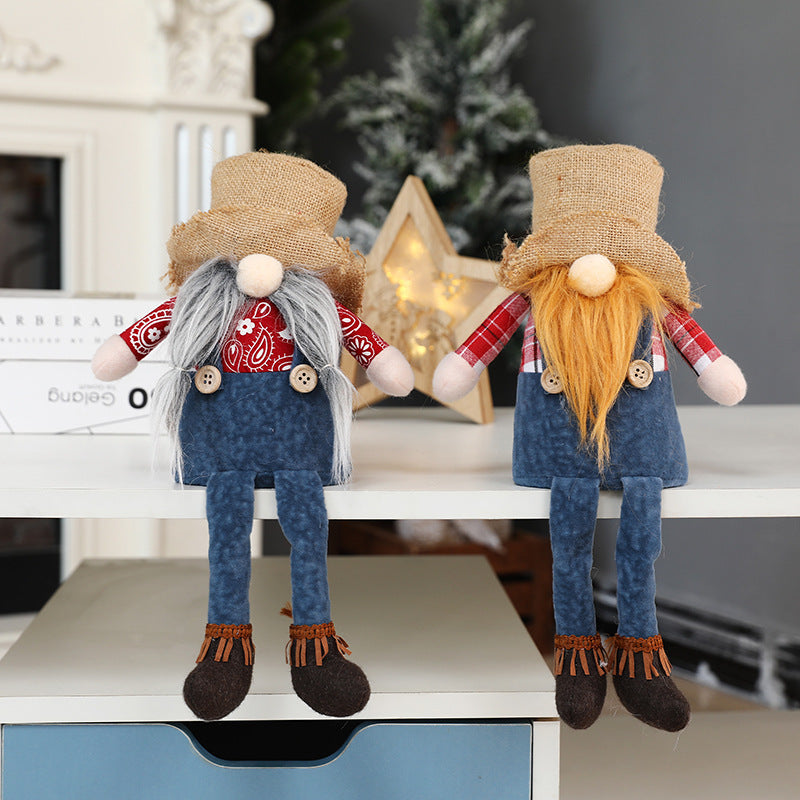 New Christmas long legged hemp Brudorf doll cowboy hat faceless doll window sitting decoration ornaments