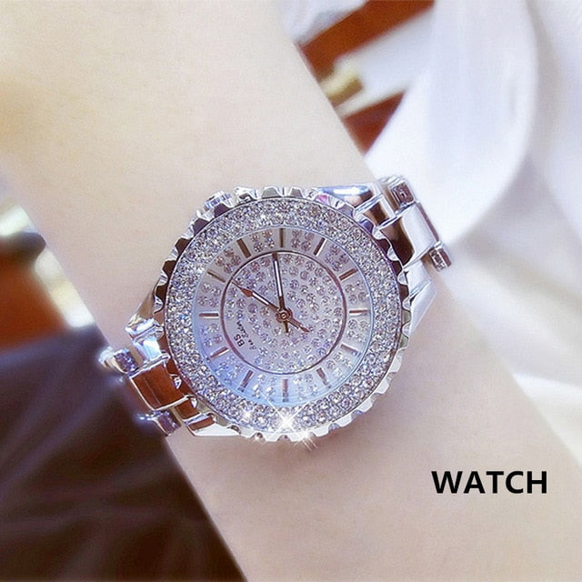 Women's Watch Luxury Diamond Quartz | Ladies Rose Gold Watch Stainless Steel Clock - Vintage tees for Women