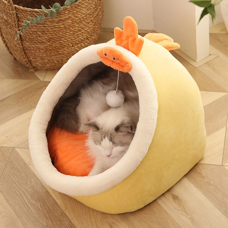 Sweet Cat Bed Warm Pet Basket Cozy Kitten Lounger Cushion Cat House Tent Very Soft - Vintage tees for Women