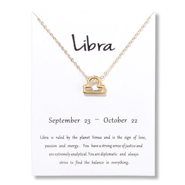 Birthday Gifts 12 Constellation Zodiac Pendant Necklace With White Card - Vintage tees for Women