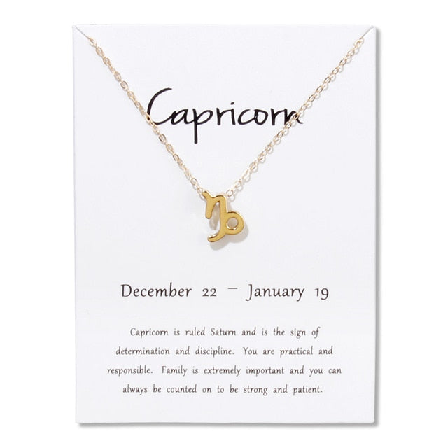 Birthday Gifts 12 Constellation Zodiac Pendant Necklace With White Card - Vintage tees for Women