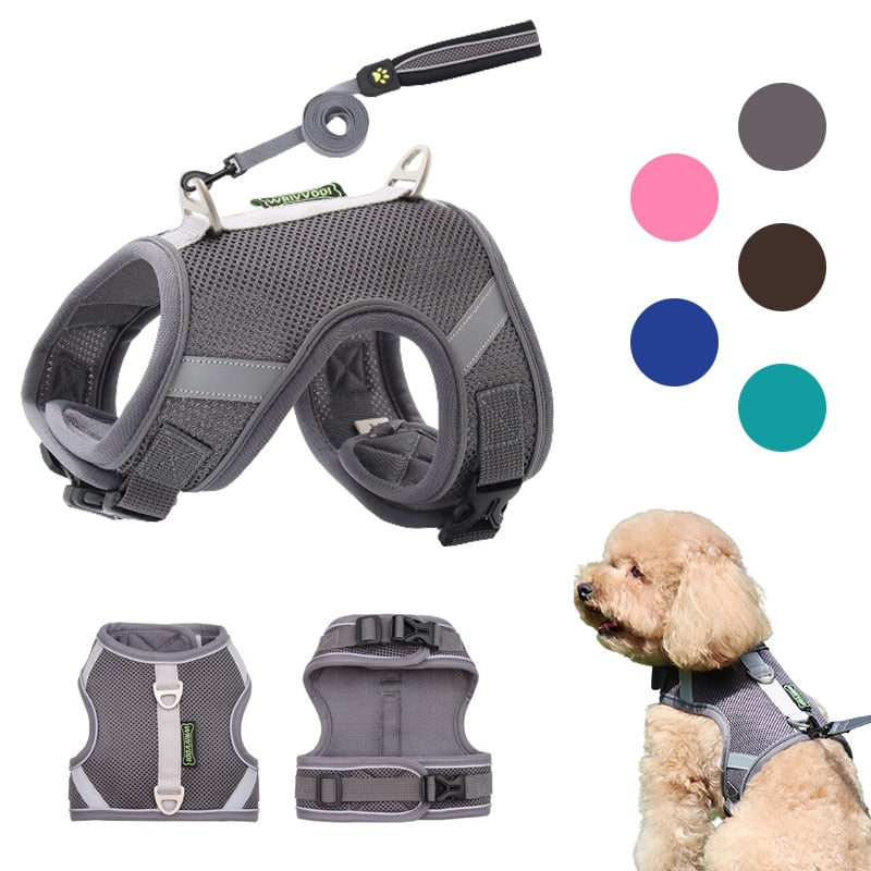 Dog Harness Vest With Lead Leash Small Medium Dogs Cats Reflective Breathable Mesh Pet