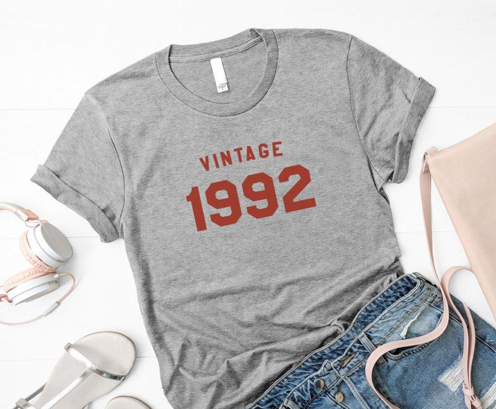 Vintage 1992 birthday Women t-shirt Cotton Casual | Funny t-shirt For Lady - Vintage tees for Women