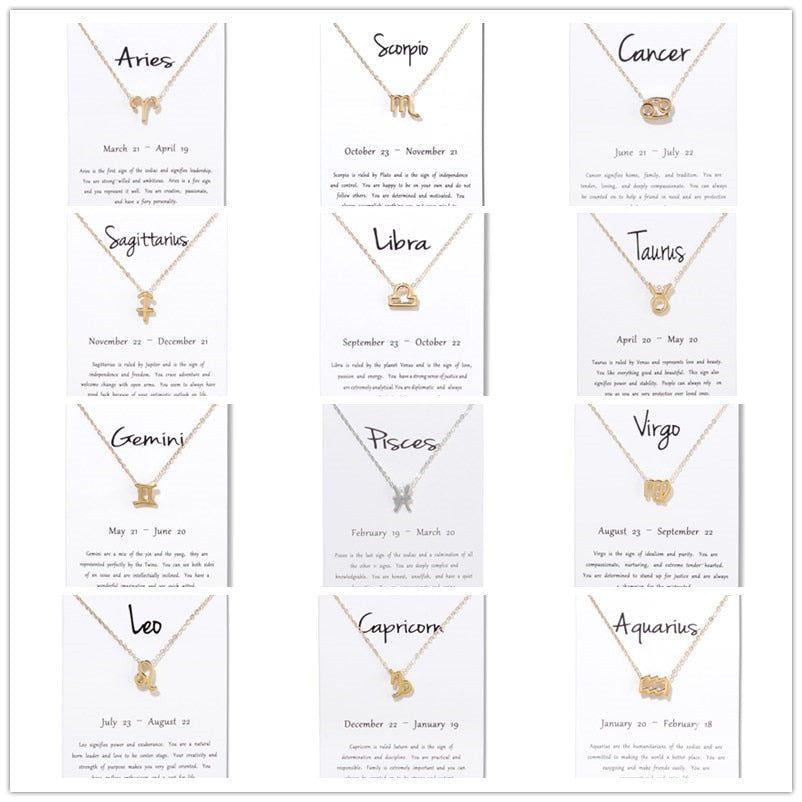 Birthday Gifts 12 Constellation Zodiac Pendant Necklace With White Card