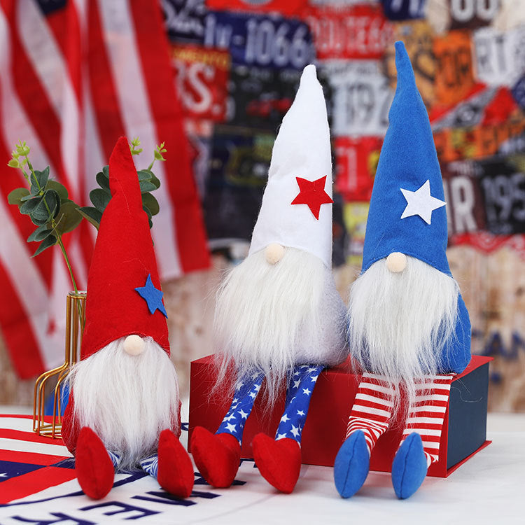 Lucky Snow New American Independence Day pointed hat long-legged Rudolph doll plush dwarf doll decorations - Vintage tees for Women
