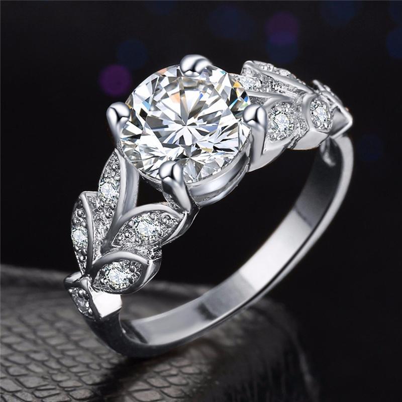 Crystal Silver Cubic Zirconia Wedding Ring - Vintage tees for Women