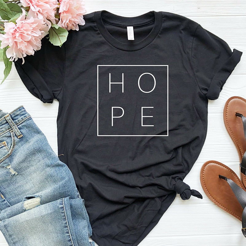 Women's T Shirt Faith Hope | Tee Gift Woman Short Sleeve Cotton Tops