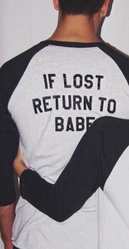 Long Sleeve Top If Lost Return To Babe/ I Am Babe Couple Clothes Lovers Casual T Shirt - Vintage tees for Women