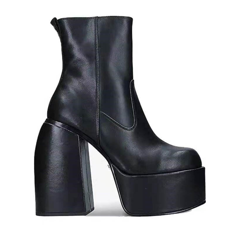 Genuine Leather Women Boots Autumn Winter Thick high heel | Women's Shoes Short boots - Vintage tees for Women