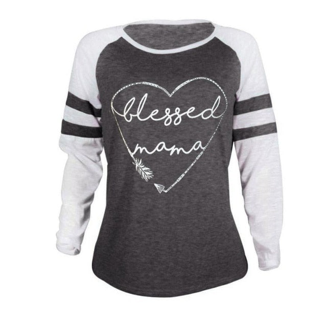 Blessed Mama Women's Long Sleeve Vintage Patchwork T-Shirt - Vintage tees for Women