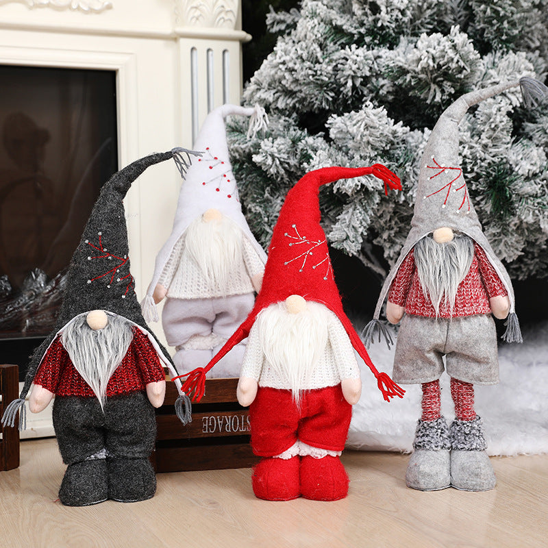 New Christmas decorations telescopic faceless doll pointed hat standing doll - Vintage tees for Women