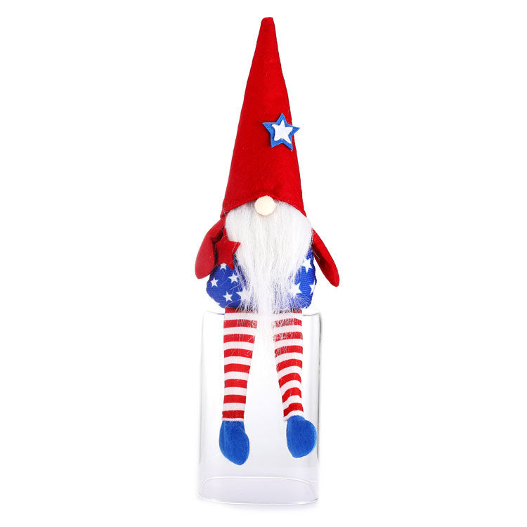 American Independence Day pointed hat long legged faceless elderly plush dwarf doll Rudolph doll children's gift - Vintage tees for Women