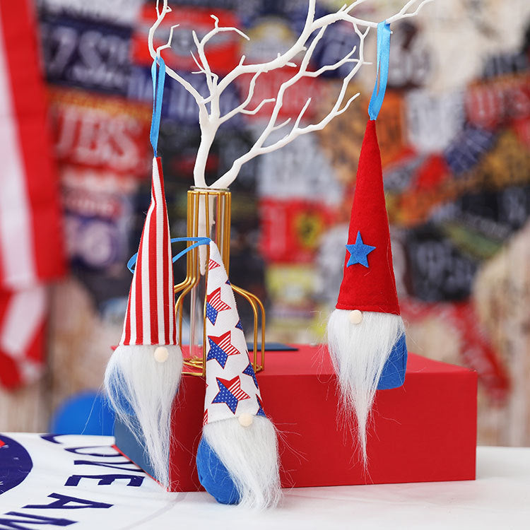 New American Independence Day Rudolph faceless pointed hat doll small pendant National Day decorations children's gift - Vintage tees for Women