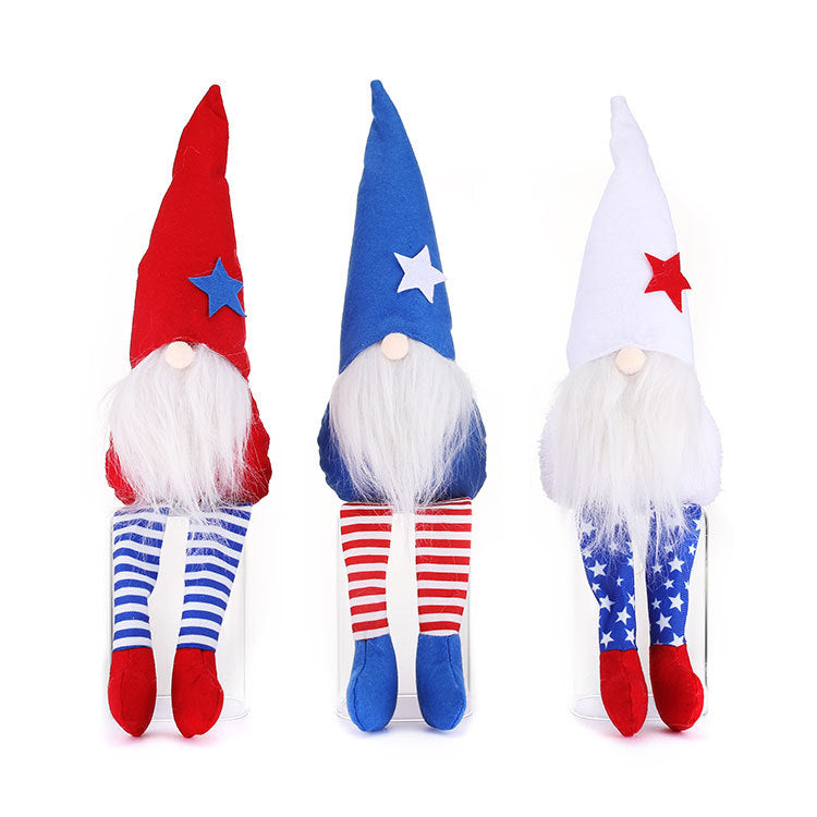 Lucky Snow New American Independence Day pointed hat long-legged Rudolph doll plush dwarf doll decorations - Vintage tees for Women