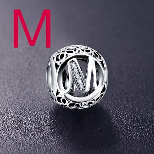Sterling Silver Vintage Clear Letter Bead Charms | Fit Pandora Women Charm Bracelets Silver Jewelry - Vintage tees for Women