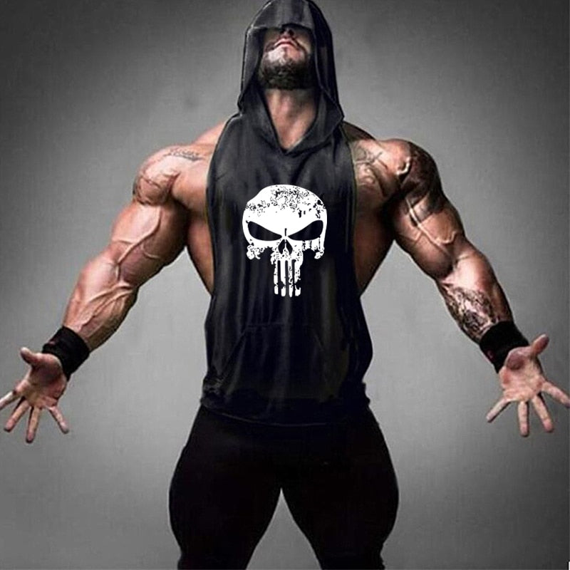 Skull Bodybuilding Stringer Shirt Fitness | Men Gym sleeveless hoodies