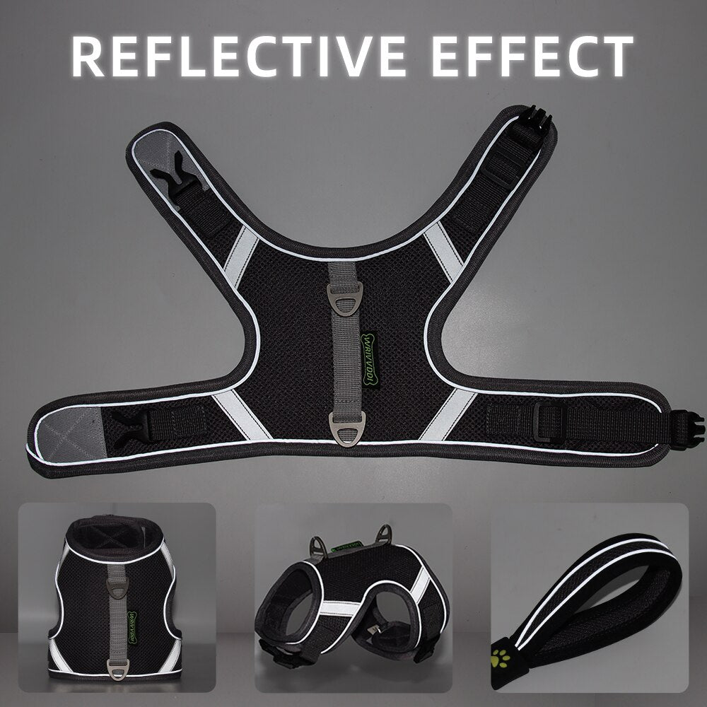 Dog Harness Vest With Lead Leash Small Medium Dogs Cats Reflective Breathable Mesh Pet - Vintage tees for Women