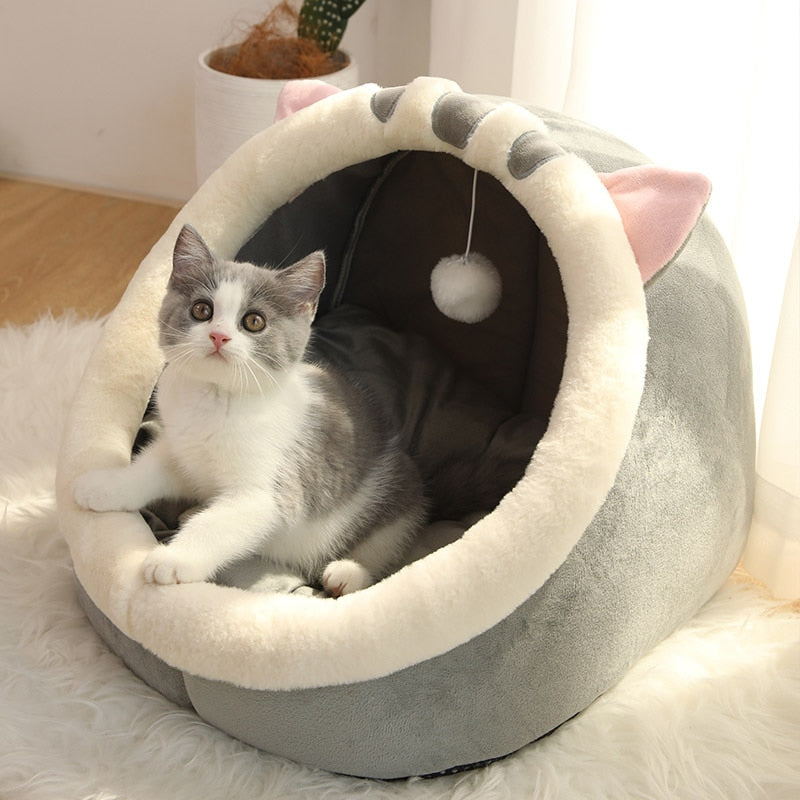 Sweet Cat Bed Warm Pet Basket Cozy Kitten Lounger Cushion Cat House Tent Very Soft - Vintage tees for Women