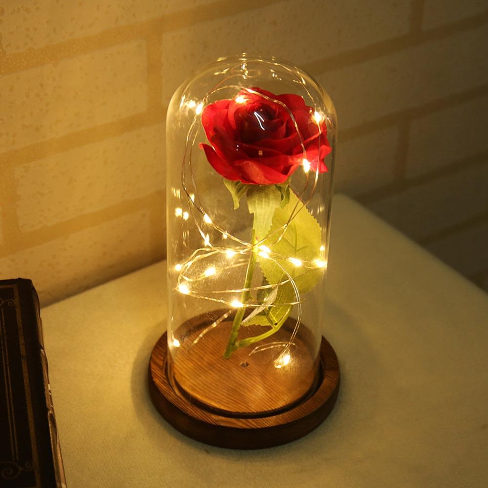 LED Flashing Luminous Artificial Rose in a flask Glass Bottle Glass Cover girl lev toy collect on delivery Kontselyariyae - Vintage tees for Women