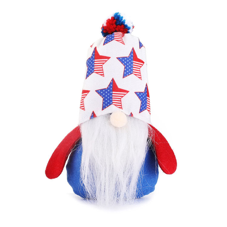 New American National Day Pentagram Rudolph Dwarf Plush Doll Ornament Faceless Old Man Stripes - Vintage tees for Women