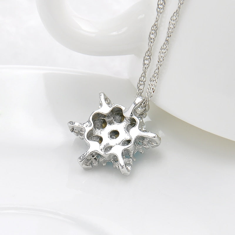 Charm Vintage lady Blue Crystal Snowflake | Zircon Flower Silver Necklaces & Pendants gift for Women - Vintage tees for Women