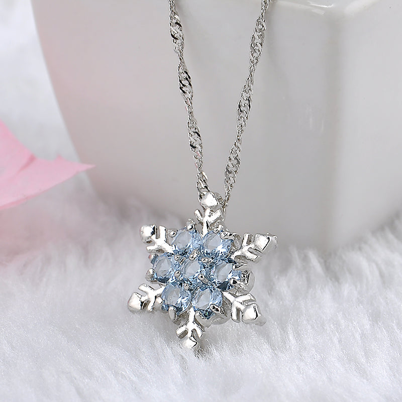Charm Vintage lady Blue Crystal Snowflake | Zircon Flower Silver Necklaces & Pendants  gift for Women