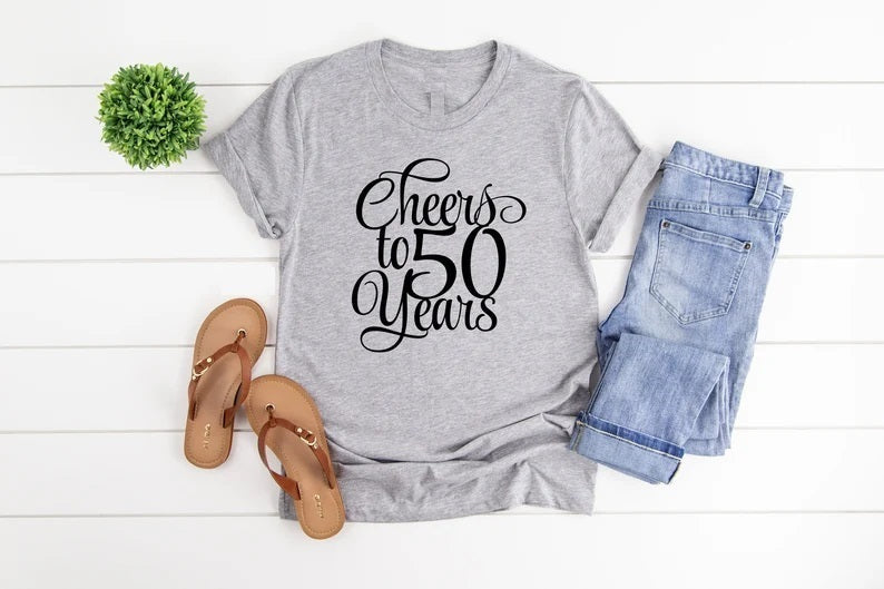 Cheers to 50 Years Birthday Shirt | 50th Birthday Party T-Shirt Cotton - Vintage tees for Women