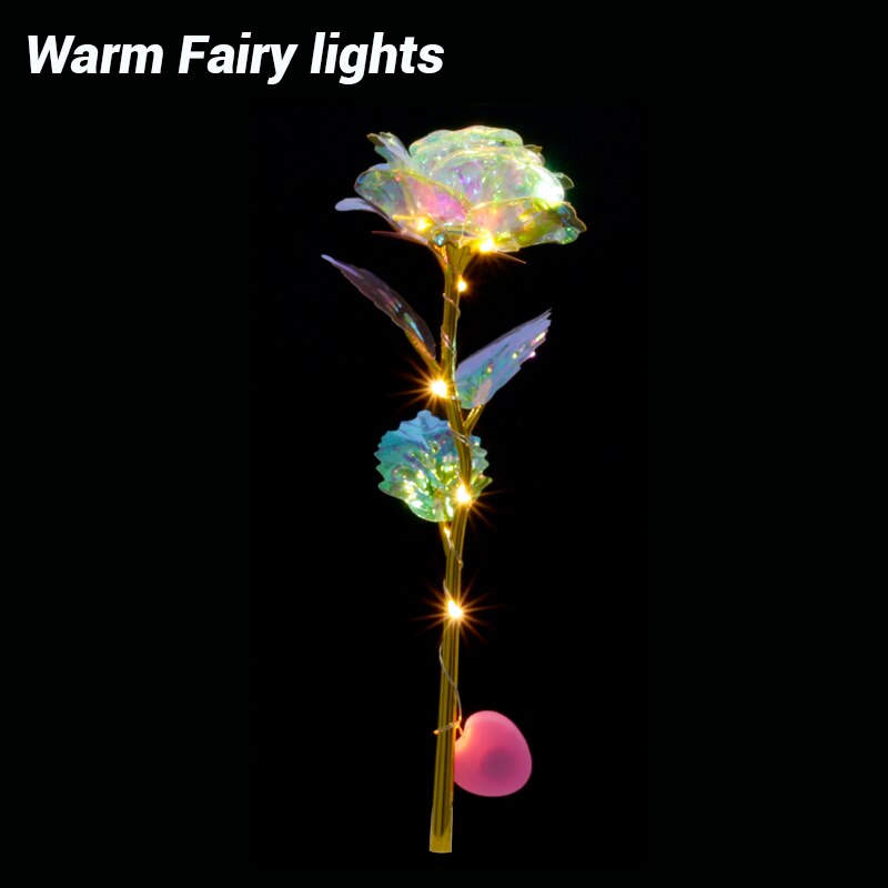 Romantic Colorful LED Fairy Rose Artificial Galaxy Rose Flowers for Girl Friend Valentine's Day Gift Wedding Party Home Decor - Vintage tees for Women
