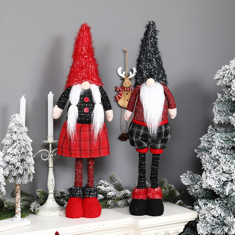 New Christmas decorations retractable faceless doll red and gray pointed hat standing doll - Vintage tees for Women