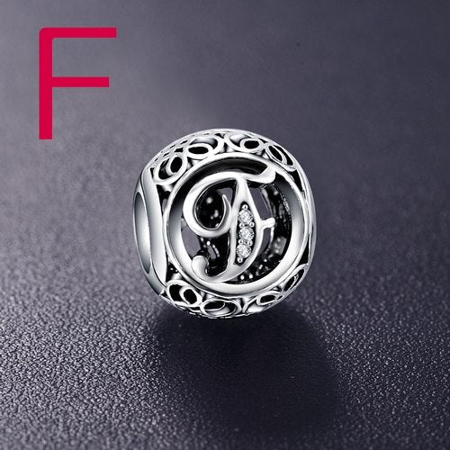 Sterling Silver Vintage Clear Letter Bead Charms | Fit Pandora Women Charm Bracelets Silver Jewelry - Vintage tees for Women