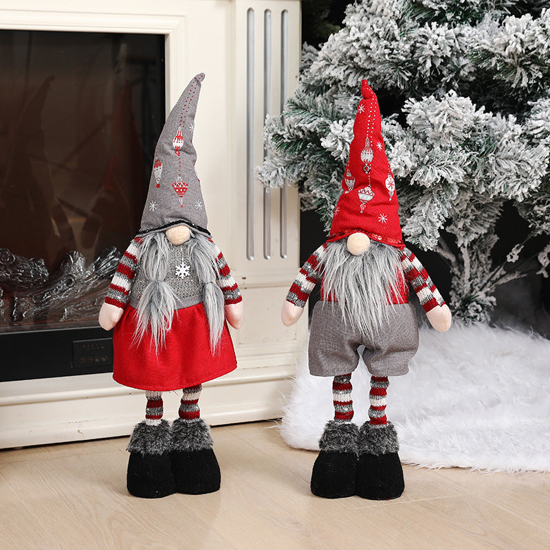 New Christmas decorations retractable faceless doll pointed hat printing standing doll