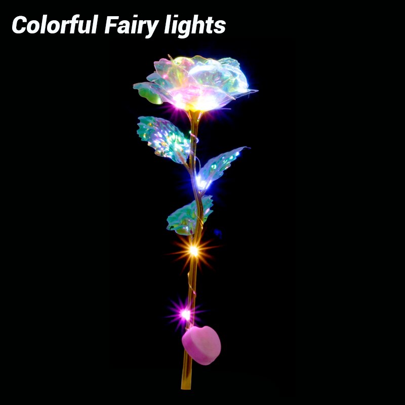 Romantic Colorful LED Fairy Rose Artificial Galaxy Rose Flowers for Girl Friend Valentine's Day Gift Wedding Party Home Decor - Vintage tees for Women