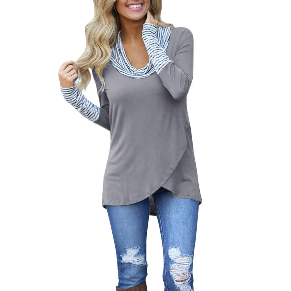 Winter Women t-shirt | O-Neck Stripe Long Sleeve | Casual Stripe Cotton Blend Shirt - Vintage tees for Women