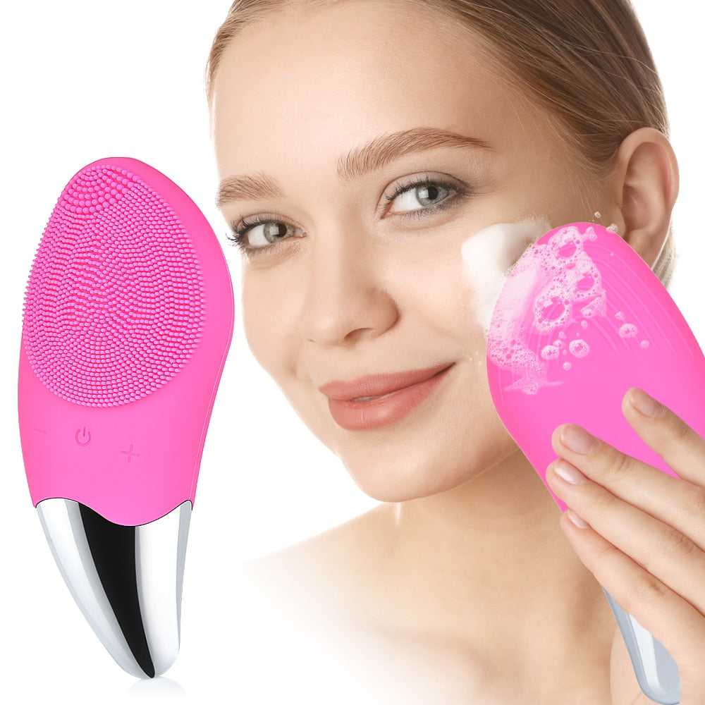 Facial Cleansing Brush Rechargeable Waterproof Silicone Face Brush Deep Cleaning Blackhead Remover Anti Aging - Vintage tees for Women