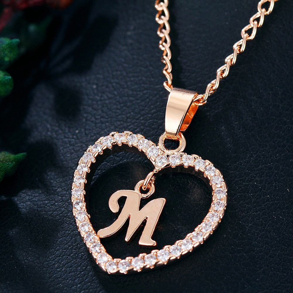 Romantic Love Pendant Necklace For Girls | Women Rhinestone Initial Letter Necklace