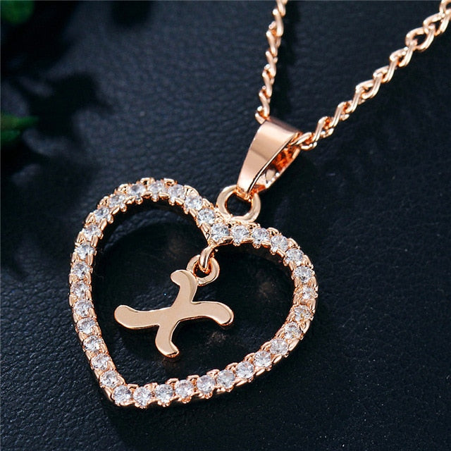 Romantic Love Pendant Necklace For Girls | Women Rhinestone Initial Letter Necklace - Vintage tees for Women