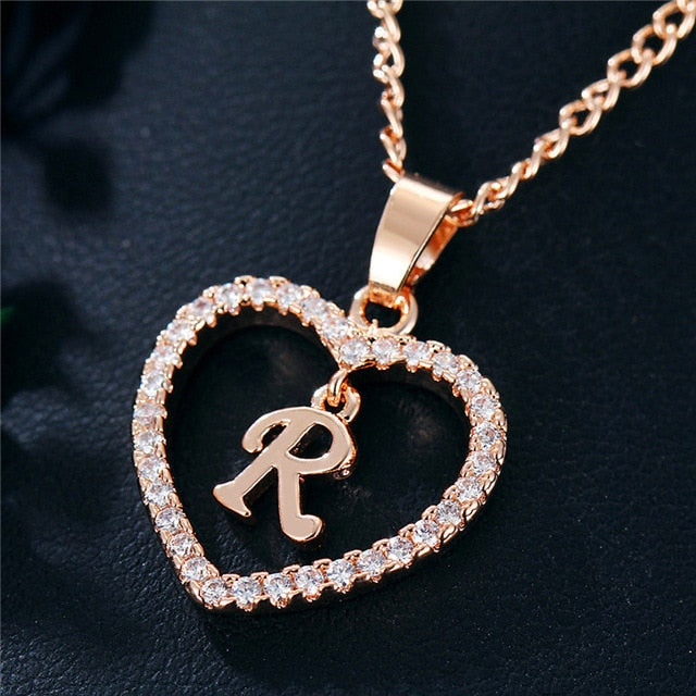 Romantic Love Pendant Necklace For Girls | Women Rhinestone Initial Letter Necklace - Vintage tees for Women