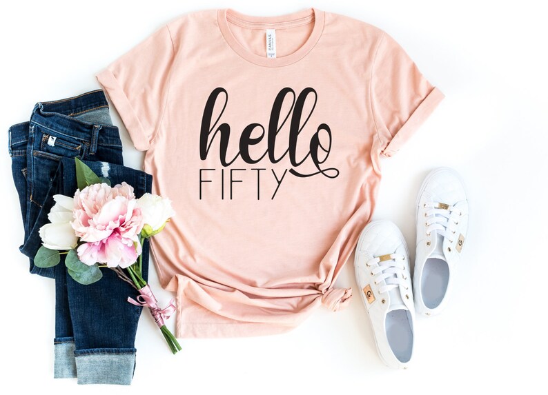 Hello FIFTY Birthday Shirt | 50th Birthday Party T-Shirt Cotton - Vintage tees for Women