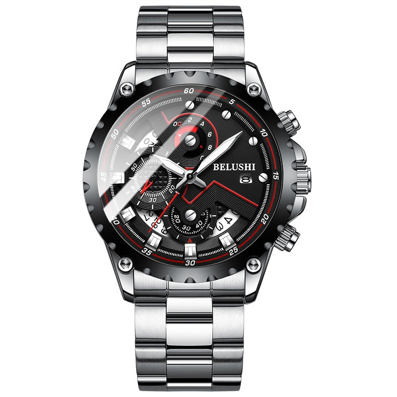 Fashion New Mens Watch | BELUSHI Luxury Chronograph Full Steel Waterproof Quartz Watch - Vintage tees for Women