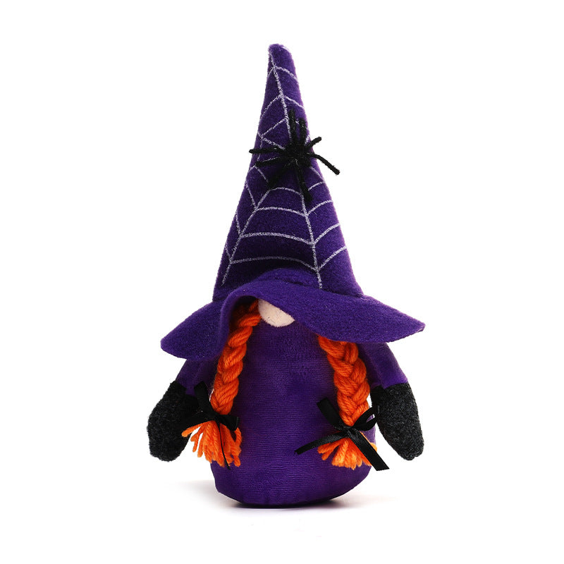 New Halloween decorations spider web hat Rudolph dwarf doll ghost festival faceless doll decoration - Vintage tees for Women